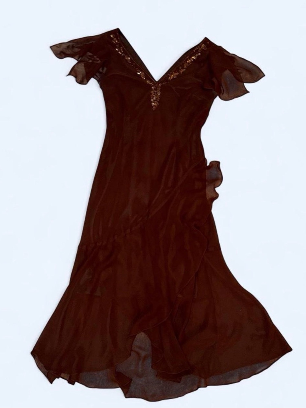 Black V-Neck Ruffle Flutter Maxi Dress